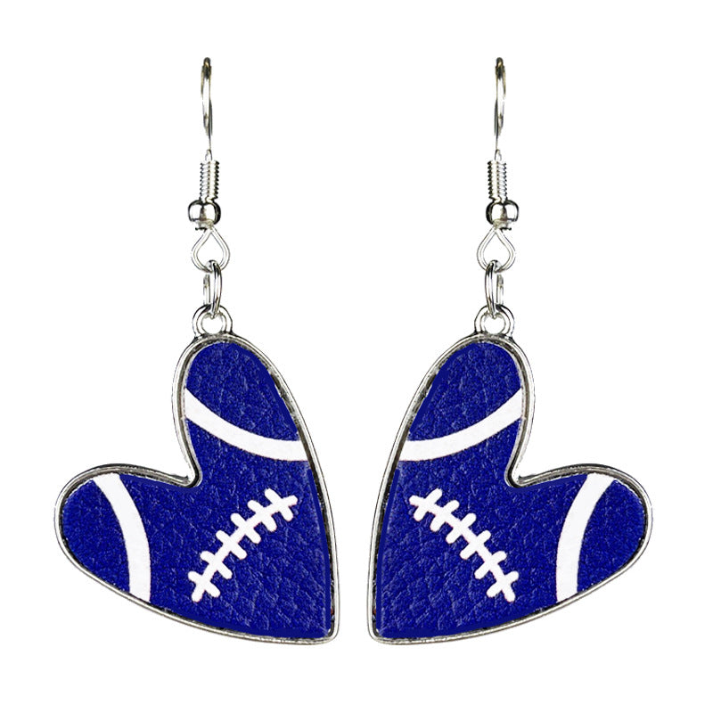 Wholesale 2 Pairs/pack Football Heart Multicolor Team Leather Earrings